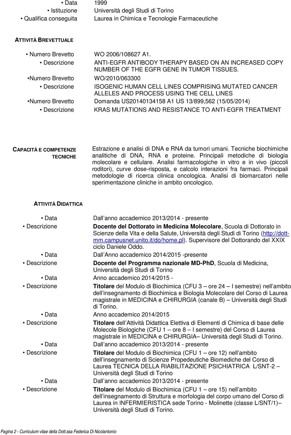 Numero Brevetto WO/2010/063300 ISOGENIC HUMAN CELL LINES COMPRISING MUTATED CANCER ALLELES AND PROCESS USING THE CELL LINES Numero Brevetto Domanda US20140134158 A1 US 13/899,562 (15/05/2014) KRAS