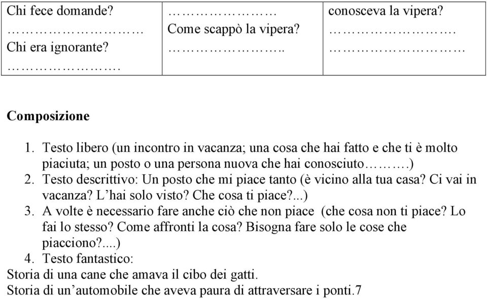 Testo descrittivo: Un posto che mi piace tanto (è vicino alla tua casa? Ci vai in vacanza? L hai solo visto? Che cosa ti piace?...) 3.