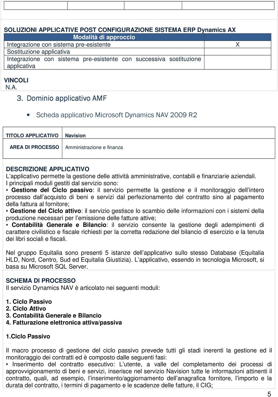 Dominio applicativo AMF Scheda applicativo Microsoft Dynamics NAV 2009 R2 Navision Amministrazione e finanza L applicativo permette la gestione delle attività amministrative, contabili e finanziarie