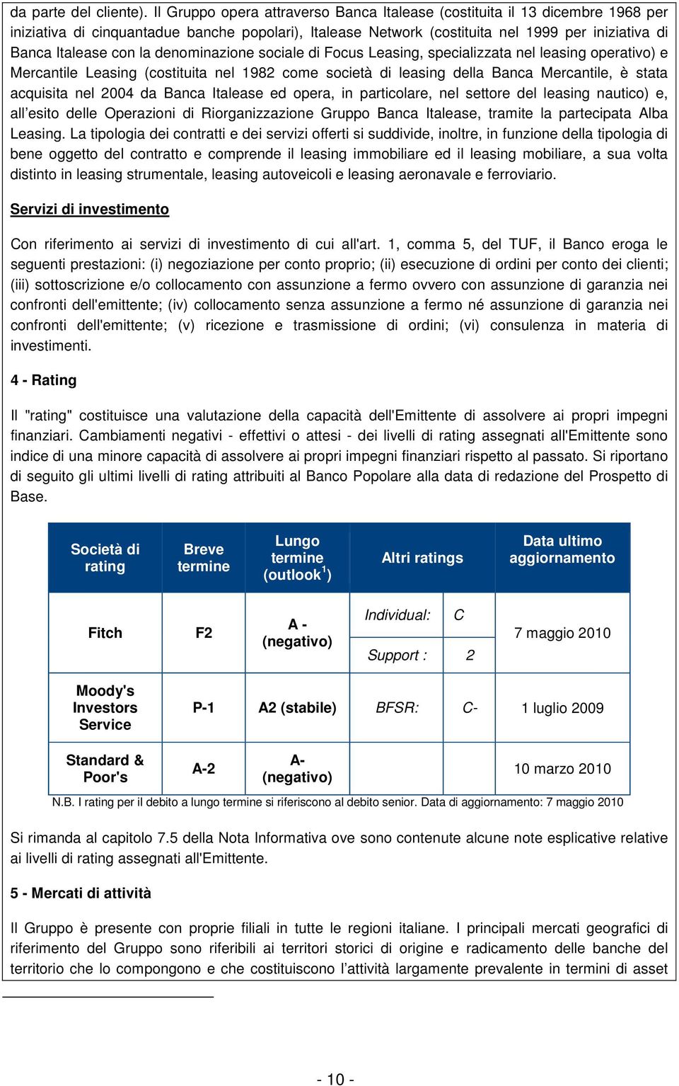 la denominazione sociale di Focus Leasing, specializzata nel leasing operativo) e Mercantile Leasing (costituita nel 1982 come società di leasing della Banca Mercantile, è stata acquisita nel 2004 da