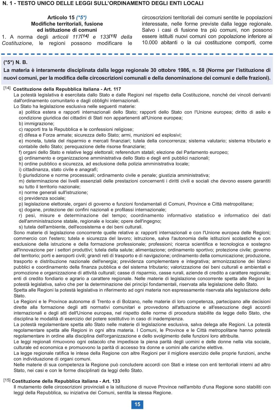 legge regionale. Salvo i casi di fusione tra più comuni, non possono essere istituiti nuovi comuni con popolazione inferiore ai 10.000 abitanti o la cui costituzione comporti, come (*5*) N. B.