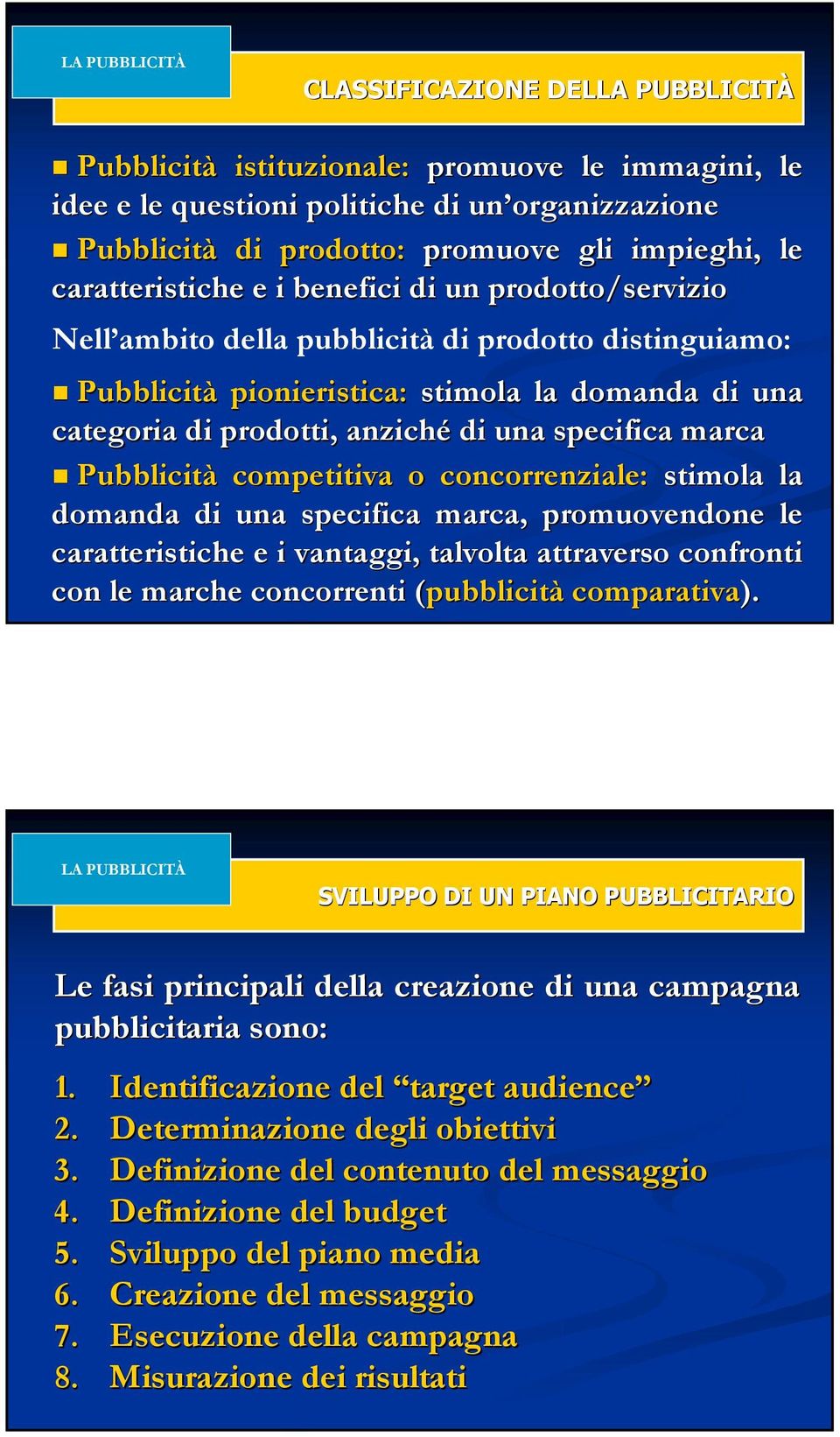 specifica marca Pubblicità competitiva o concorrenziale: stimola la domanda di una specifica marca, promuovendone le caratteristiche e i vantaggi, talvolta attraverso confronti con le marche