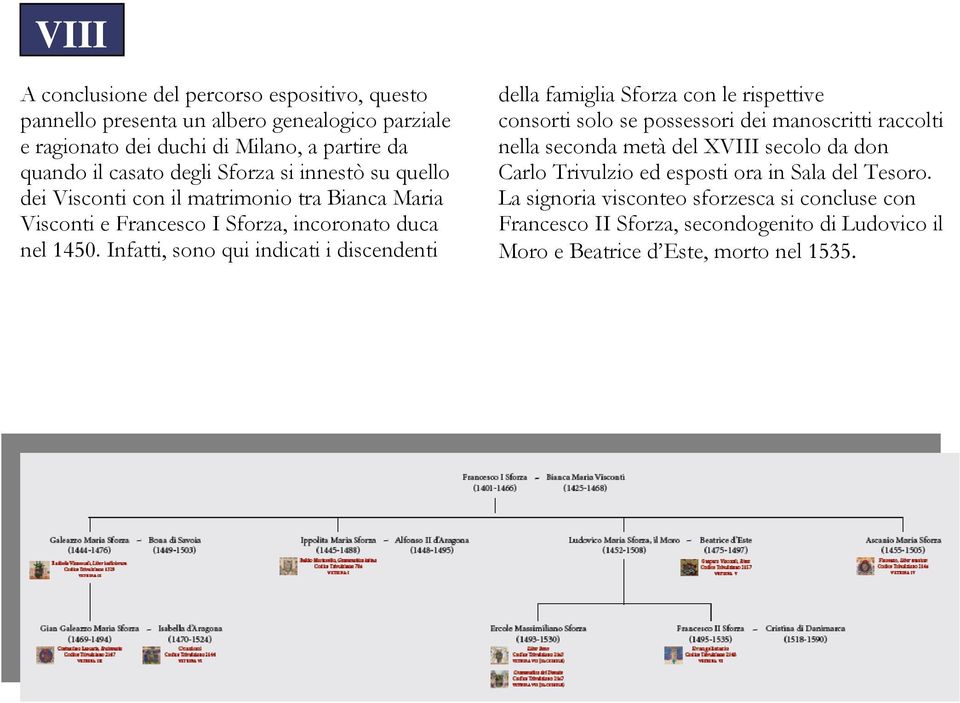 Infatti, sono qui indicati i discendenti della famiglia Sforza con le rispettive consorti solo se possessori dei manoscritti raccolti nella seconda metà del XVIII