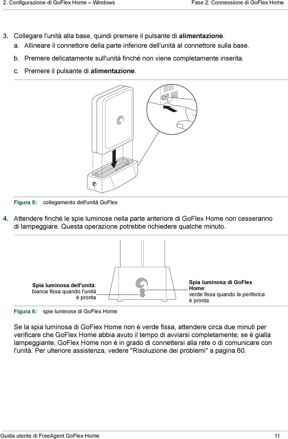 Attendere finché le spie luminose nella parte anteriore di GoFlex Home non cesseranno di lampeggiare. Questa operazione potrebbe richiedere qualche minuto.