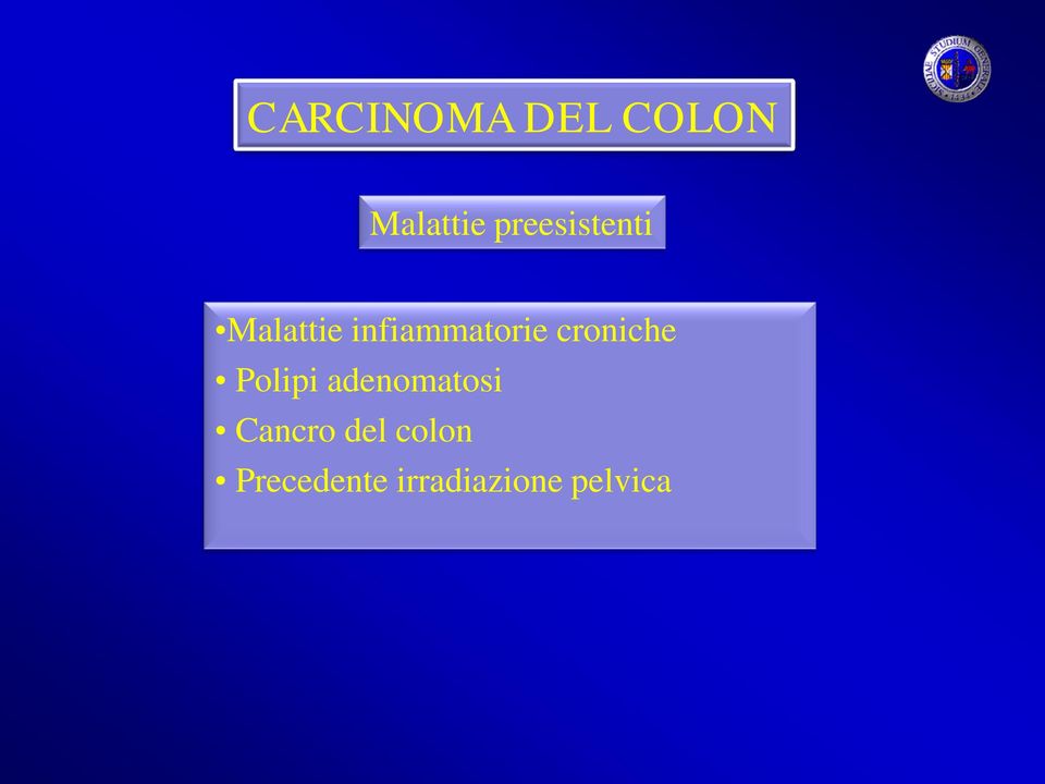 croniche Polipi adenomatosi Cancro