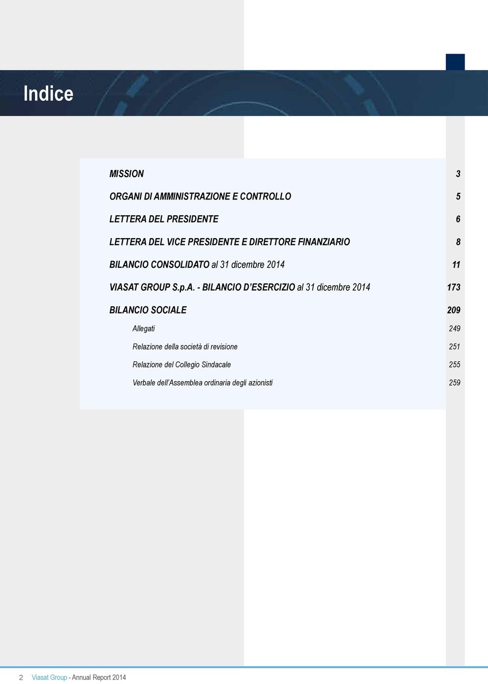 ZIARIO 8 BILANCIO CONSOLIDATO al 31 dicembre 2014 11 VIASAT GROUP S.p.A. - BILANCIO D ESERCIZIO al 31 dicembre