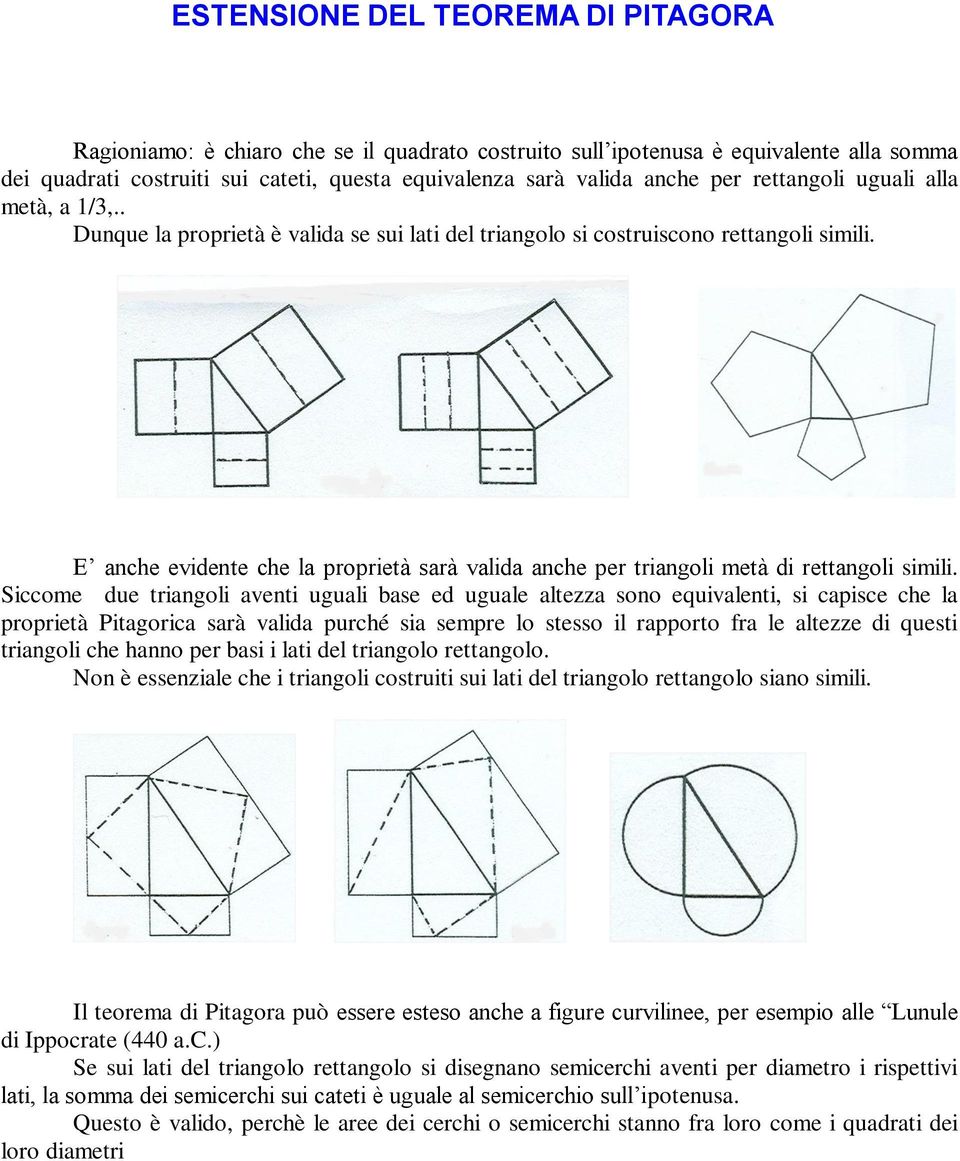 E anche evidente che la proprietà sarà valida anche per triangoli metà di rettangoli simili.