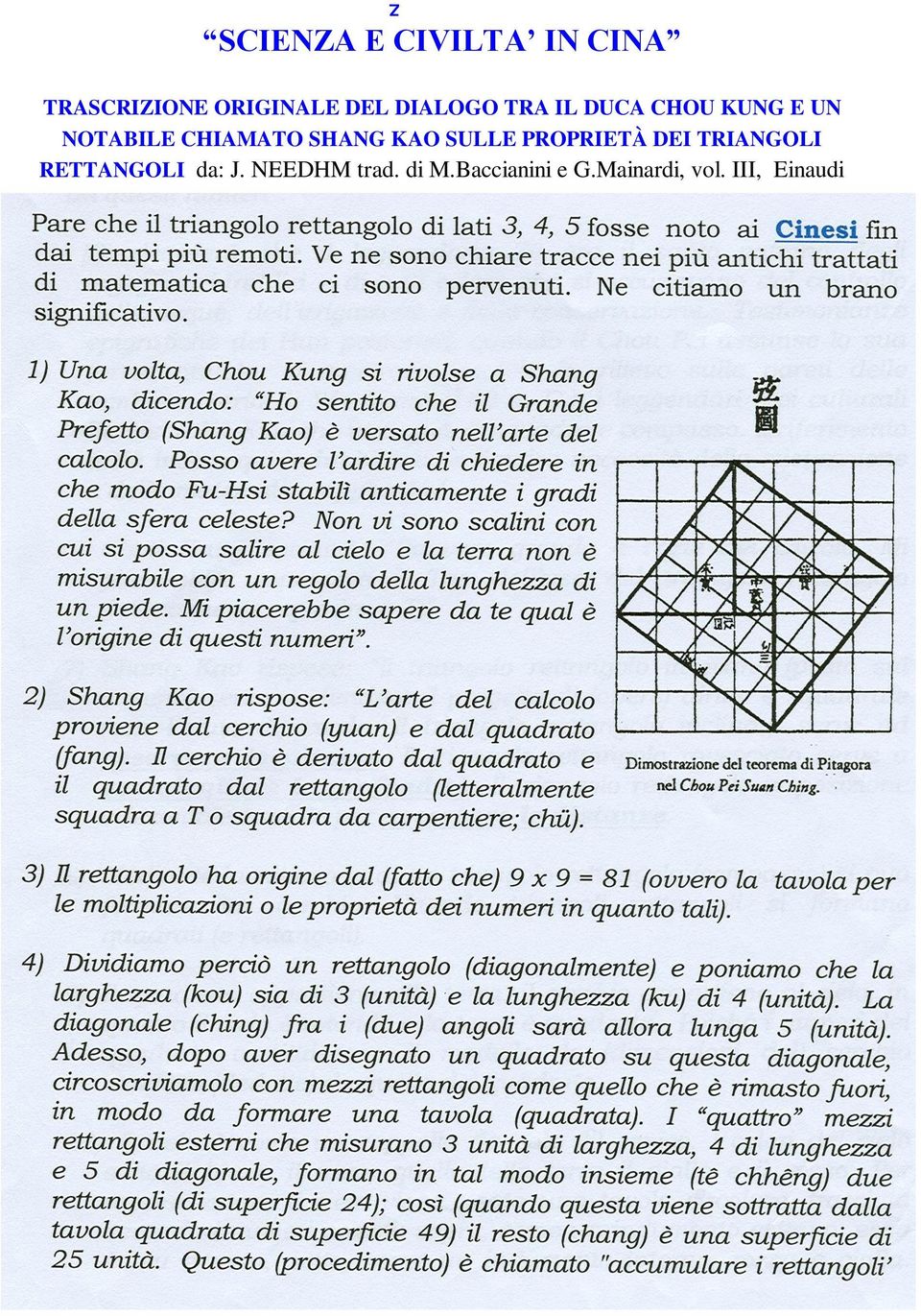 SHANG KAO SULLE PROPRIETÀ DEI TRIANGOLI RETTANGOLI da: J.