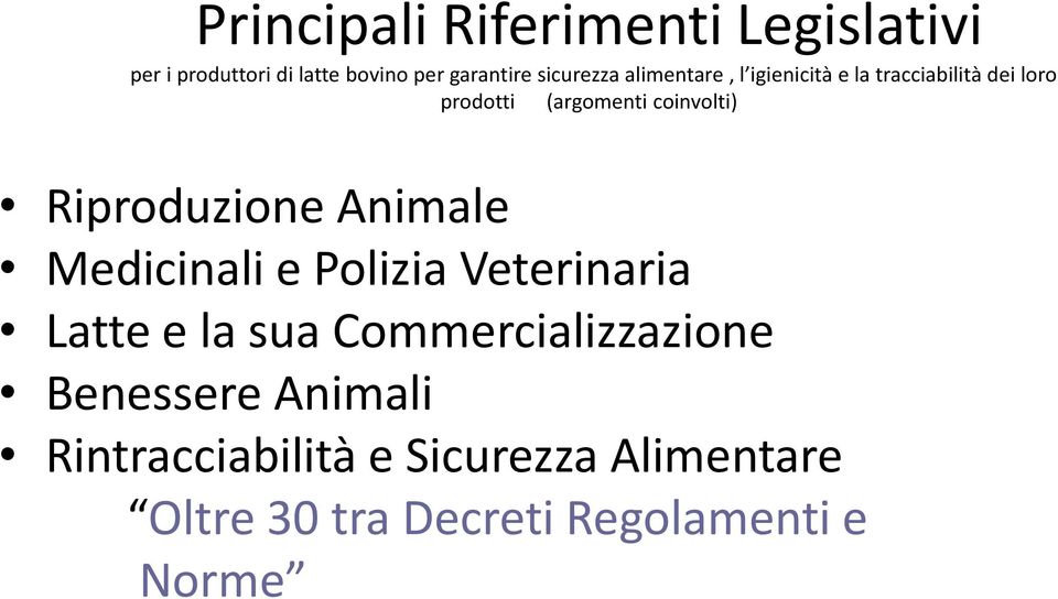 coinvolti) Riproduzione Animale Medicinali e Polizia Veterinaria Latte e la sua