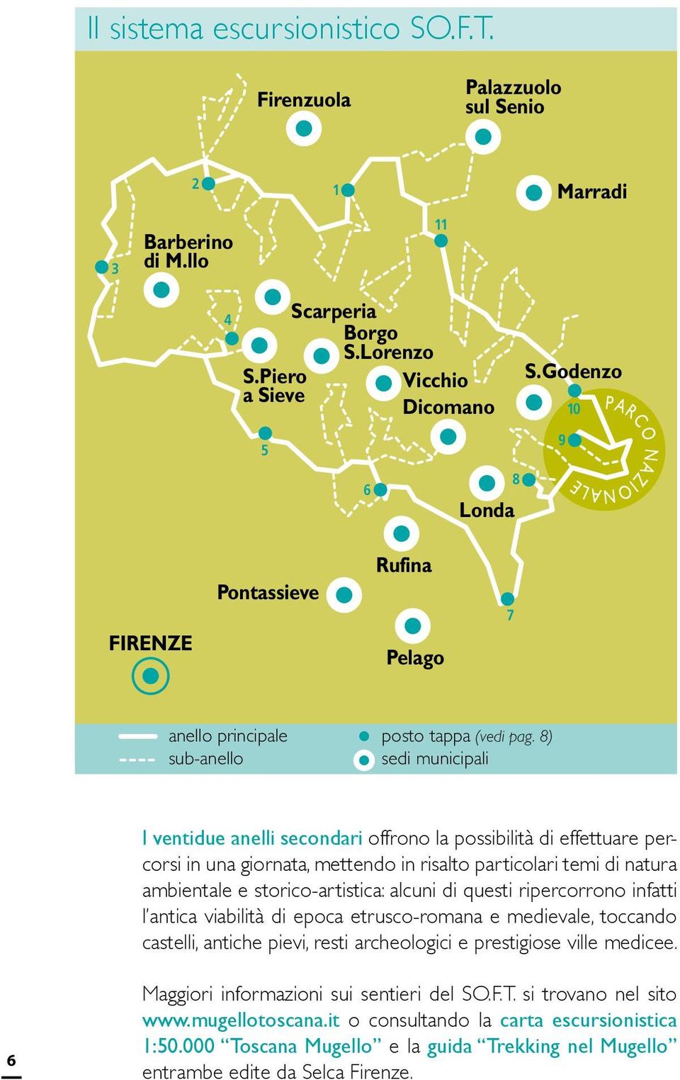 8) sedi municipali I ventidue anelli secondari offrono la possibilità di effettuare percorsi in una giornata, mettendo in risalto particolari temi di natura ambientale e storico-artistica: alcuni di