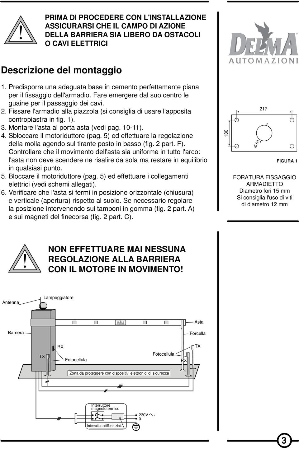 Fissare l'armadio alla piazzola (si consiglia di usare l'apposita contropiastra in fig. 1). 3. Montare l'asta al porta asta (vedi pag. 10-11). 4. Sbloccare il motoriduttore (pag.