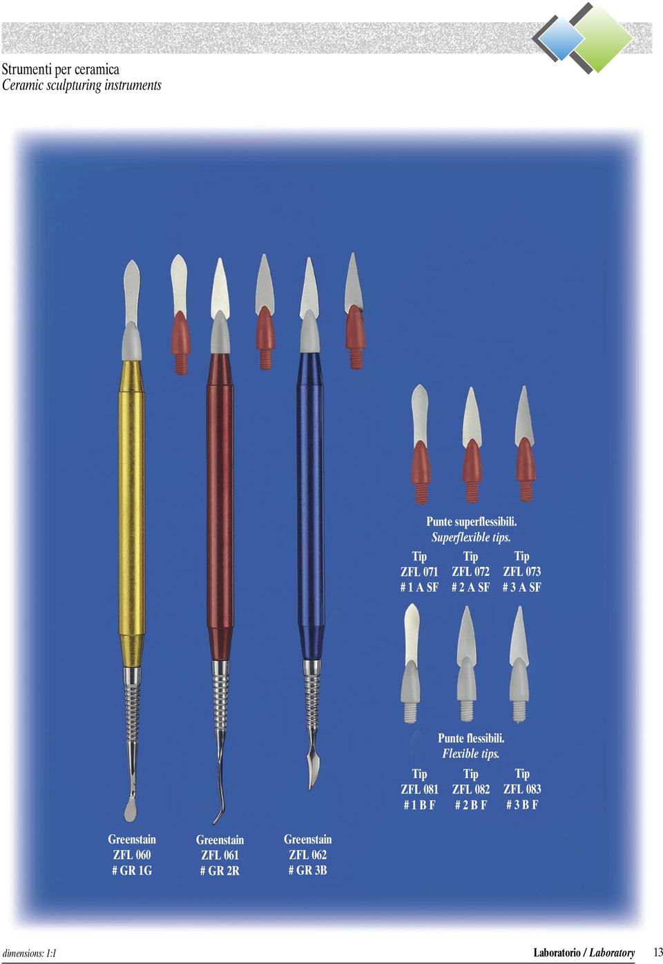 Tip ZFL 072 # 2 A SF Tip ZFL 073 # 3 A SF Tip ZFL 081 # 1 B F Punte flessibili. Flexible tips.
