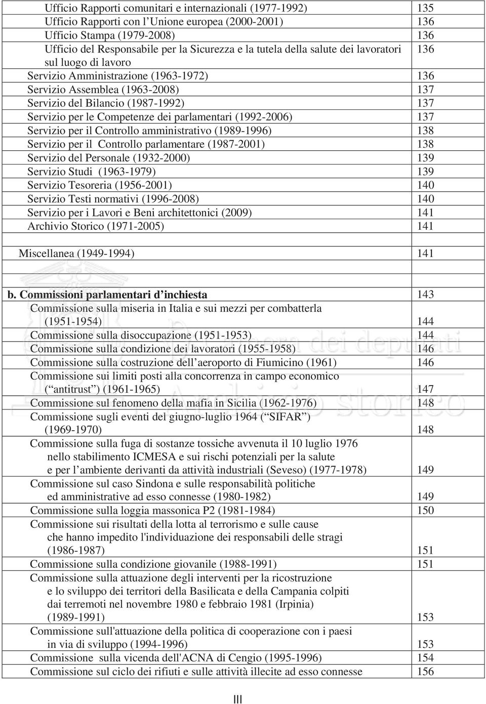 parlamentari (1992-2006) 137 Servizio per il Controllo amministrativo (1989-1996) 138 Servizio per il Controllo parlamentare (1987-2001) 138 Servizio del Personale (1932-2000) 139 Servizio Studi