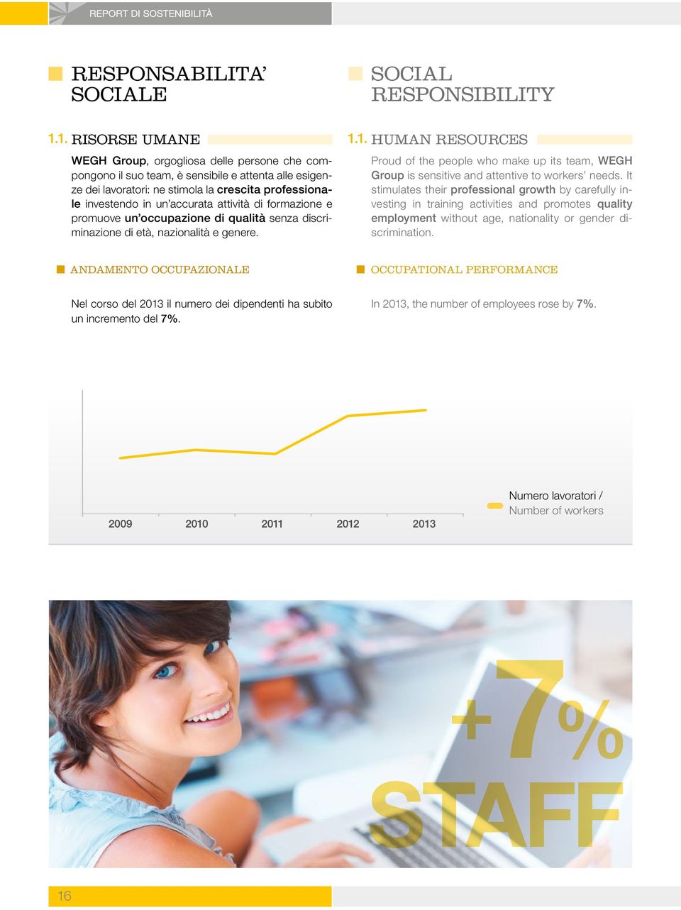 investendo in un accurata attività di formazione e promuove un occupazione di qualità senza discriminazione di età, nazionalità e genere.