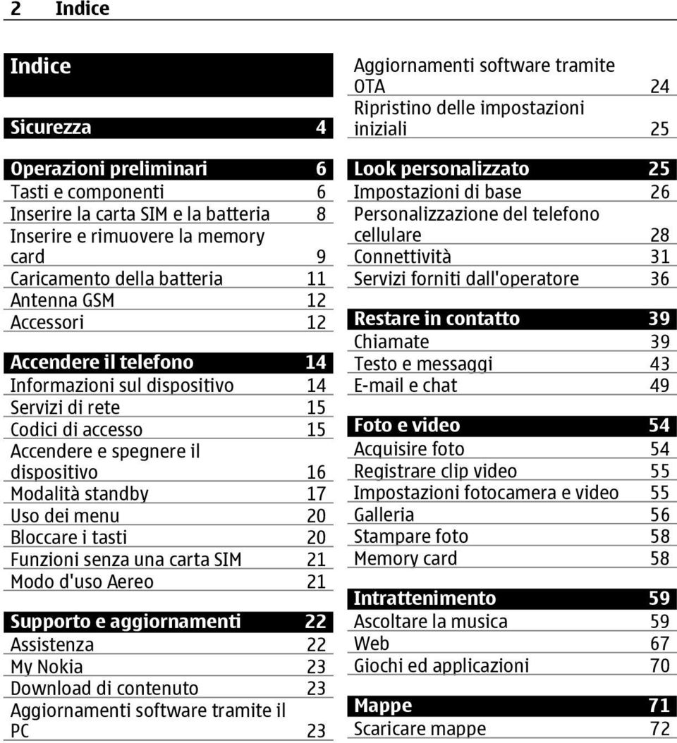 tasti 20 Funzioni senza una carta SIM 21 Modo d'uso Aereo 21 Supporto e aggiornamenti 22 Assistenza 22 My Nokia 23 Download di contenuto 23 Aggiornamenti software tramite il PC 23 Aggiornamenti