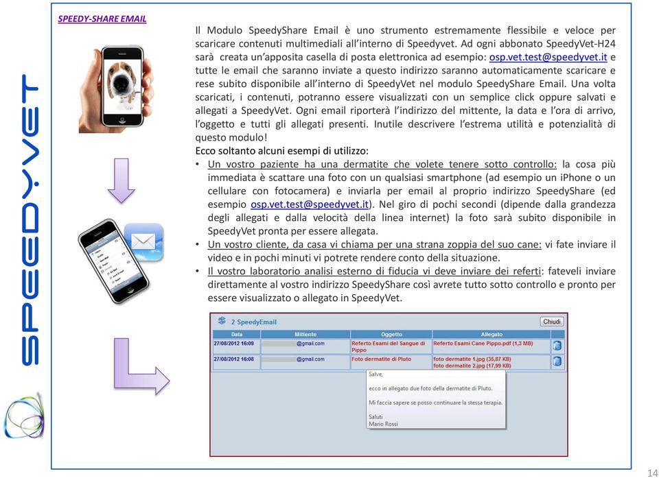 it e tutte le email che saranno inviate a questo indirizzo saranno automaticamente scaricare e rese subito disponibile all interno di SpeedyVet nel modulo SpeedyShare Email.