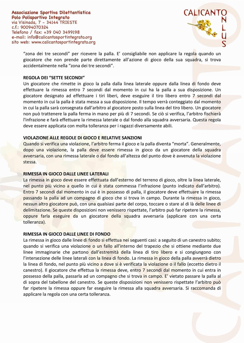 REGOLA DEI SETTE SECONDI Un giocatore che rimette in gioco la palla dalla linea laterale oppure dalla linea di fondo deve effettuare la rimessa entro 7 secondi dal momento in cui ha la palla a sua