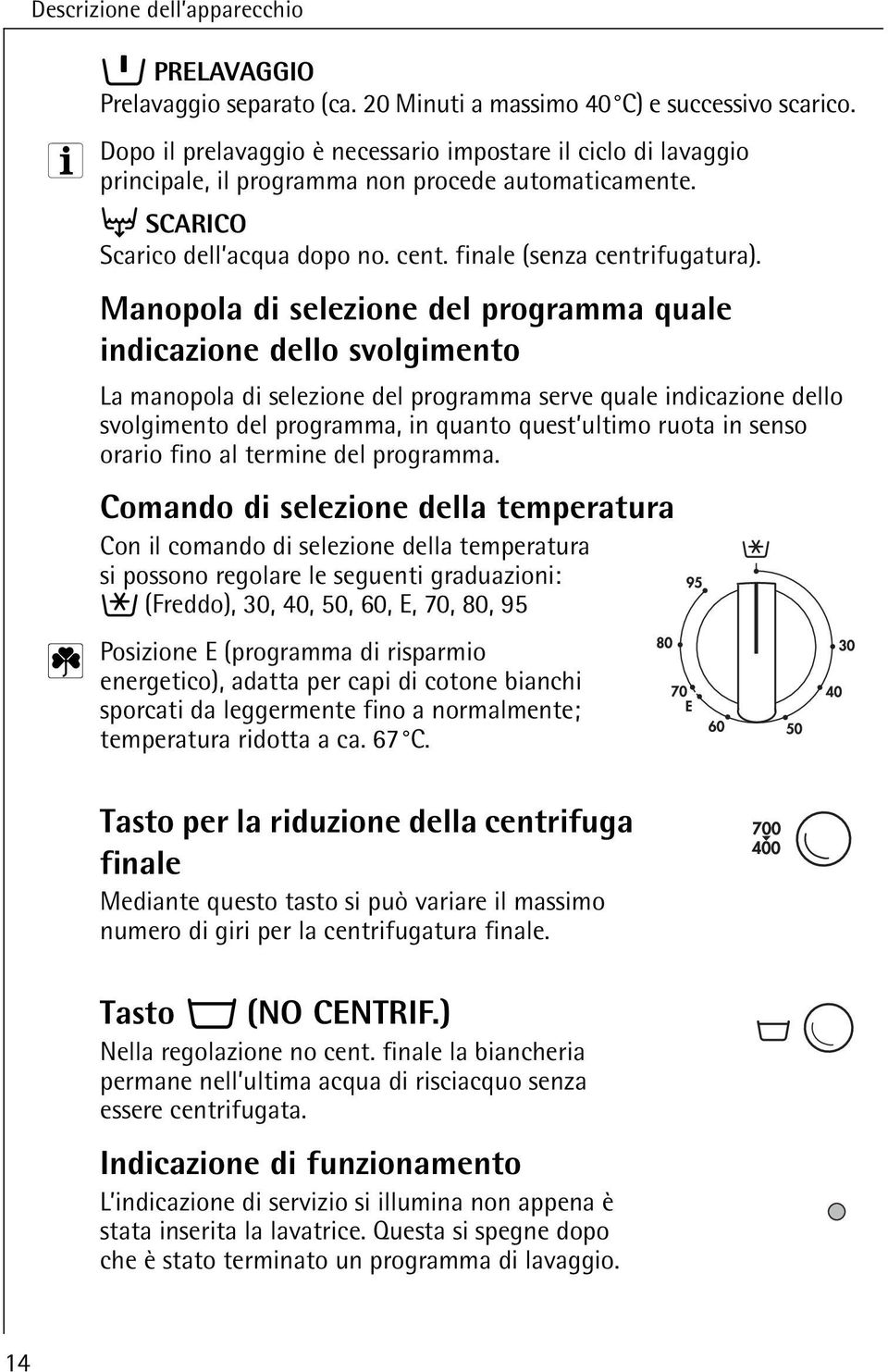 Manopola di selezione del programma quale indicazione dello svolgimento La manopola di selezione del programma serve quale indicazione dello svolgimento del programma, in quanto quest ultimo ruota in