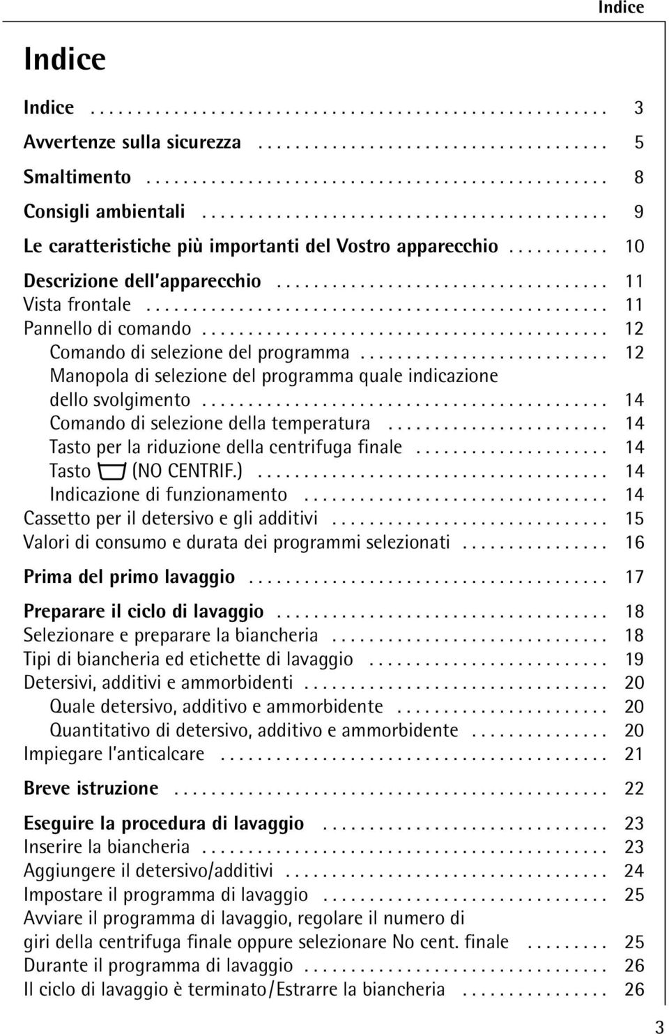 ................................................. 11 Pannello di comando............................................ 12 Comando di selezione del programma.