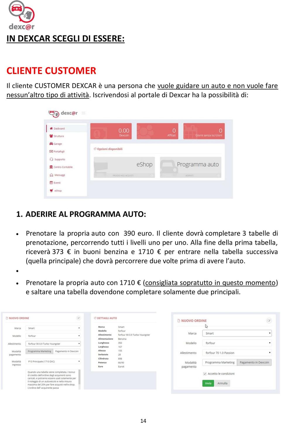 Il cliente dovrà completare 3 tabelle di prenotazione, percorrendo tutti i livelli uno per uno.