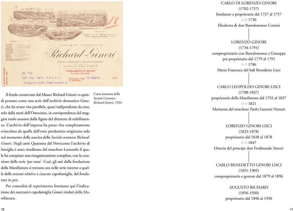 L archivio dell impresa ha preso vita completamente svincolata da quella dell ente produttore originario solo nel momento della nascita della Società ceramica Richard- Ginori.