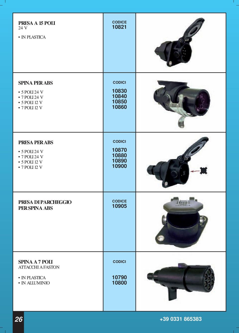 POLI 12 V 7 POLI 12 V 10870 10880 10890 10900 PRESA DI PARCHEGGIO PER SPINA ABS