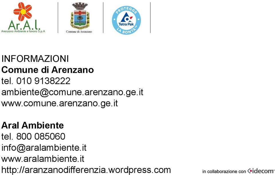 it www.comune.arenzano.ge.it Aral Ambiente tel.