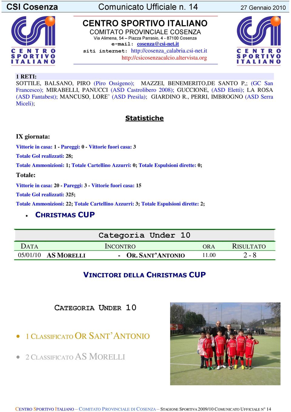 , PERRI, IMBROGNO (ASD Serra Miceli); Statistiche IX giornata: Vittorie in casa: 1 - Pareggi: 0 - Vittorie fuori casa: 3 Totale Gol realizzati: 28; Totale Ammonizioni: 1; Totale Cartellino Azzurri: