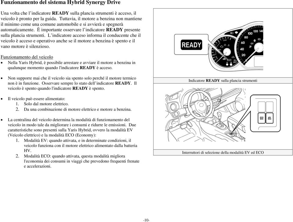 L indicatore acceso informa il conducente che il veicolo è acceso e operativo anche se il motore a benzina è spento e il vano motore è silenzioso.