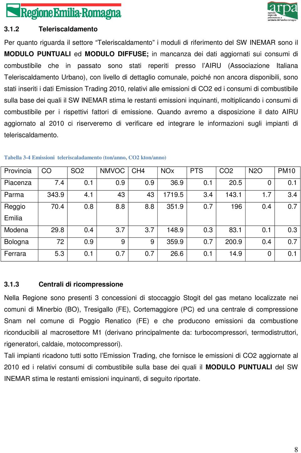 inseriti i dati Emission Trading 2010, relativi alle emissioni di CO2 ed i consumi di combustibile sulla base dei quali il SW INEMAR stima le restanti emissioni inquinanti, moltiplicando i consumi di