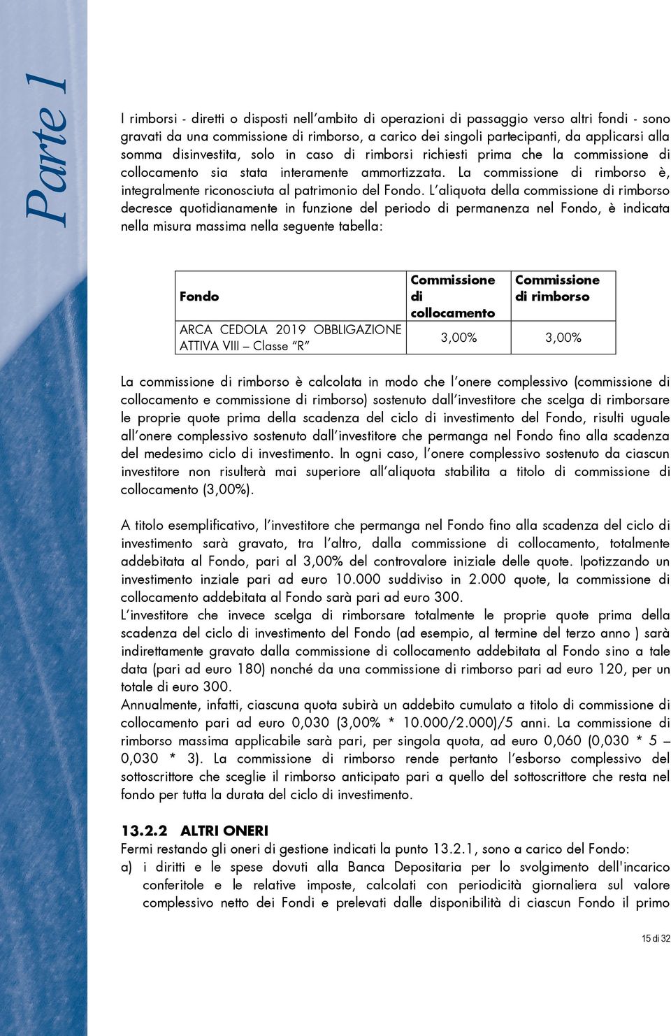 La commissione di rimborso è, integralmente riconosciuta al patrimonio del Fondo.