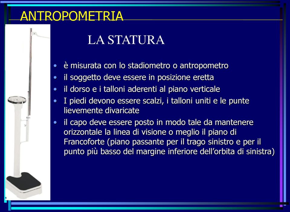 divaricate il capo deve essere posto in modo tale da mantenere orizzontale la linea di visione o meglio il piano di