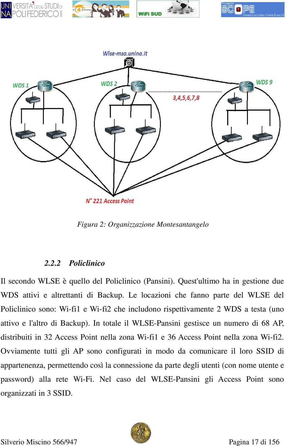 In totale il WLSE-Pansini gestisce un numero di 68 AP, distribuiti in 32 Access Point nella zona Wi-fi1 e 36 Access Point nella zona Wi-fi2.