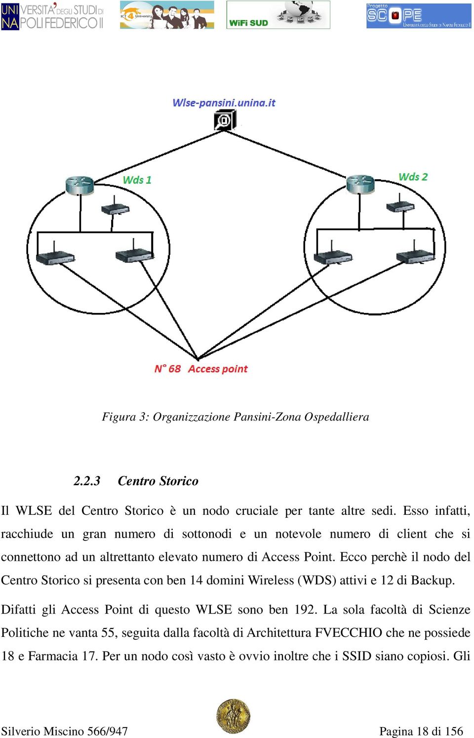 Ecco perchè il nodo del Centro Storico si presenta con ben 14 domini Wireless (WDS) attivi e 12 di Backup. Difatti gli Access Point di questo WLSE sono ben 192.
