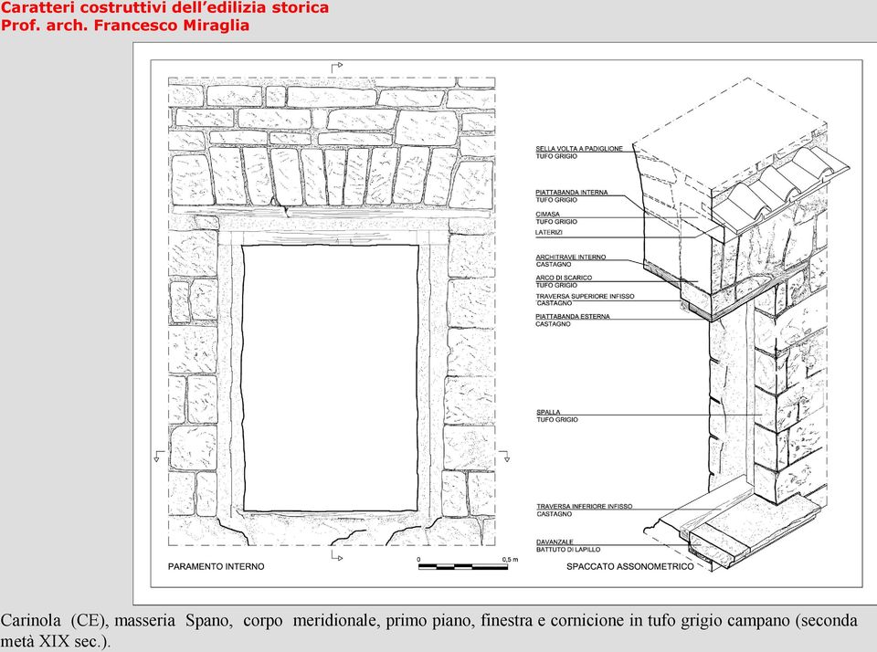 finestra e cornicione in tufo