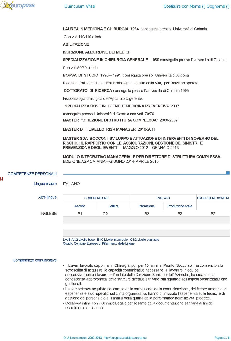 anziano operato, DOTTORATO DI RICERCA conseguito presso l Università di Catania 1995 Fisiopatologia chirurgica dell Apparato Digerente.