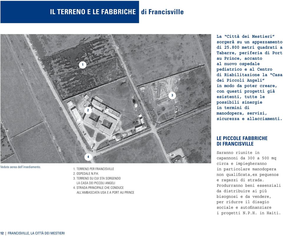 già esistenti, tutte le possibili sinergie in termini di manodopera, servizi, sicurezza e allacciamenti. LE PICCOLE FABBRICHE DI FRANCISVILLE Veduta aerea dell insediamento. 4 1.