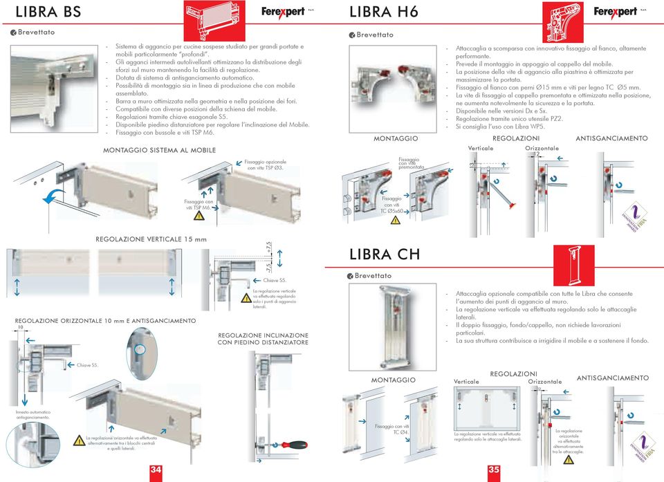 Possibilità di montaggio sia in linea di produzione che con mobile assemblato. Barra a muro ottimizzata nella geometria e nella posizione dei fori.