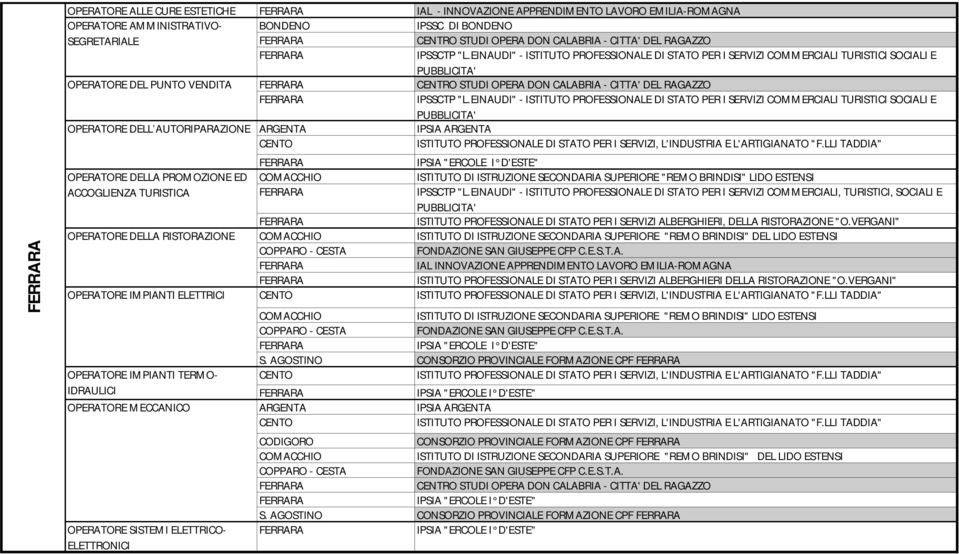 EINAUDI" - ISTITUTO PROFESSIONALE DI STATO PER I SERVIZI COMMERCIALI TURISTICI SOCIALI E PUBBLICITA' OPERATORE DELL AUTORIPARAZIONE ARGENTA IPSIA ARGENTA CENTO ISTITUTO PROFESSIONALE DI STATO PER I