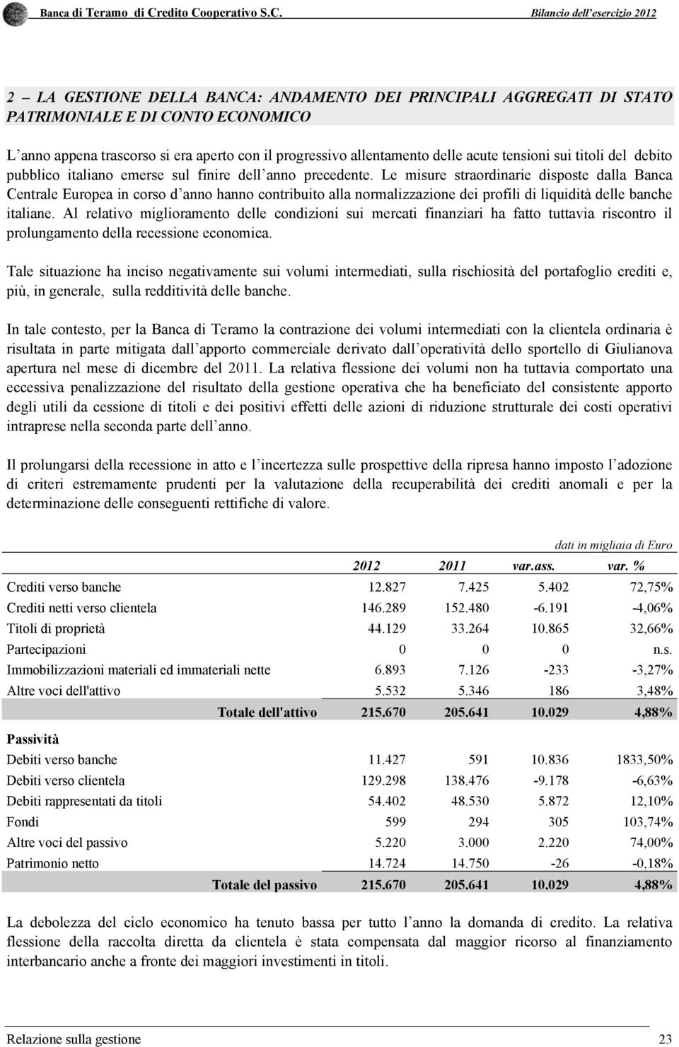 Le misure straordinarie disposte dalla Banca Centrale Europea in corso d anno hanno contribuito alla normalizzazione dei profili di liquidità delle banche italiane.