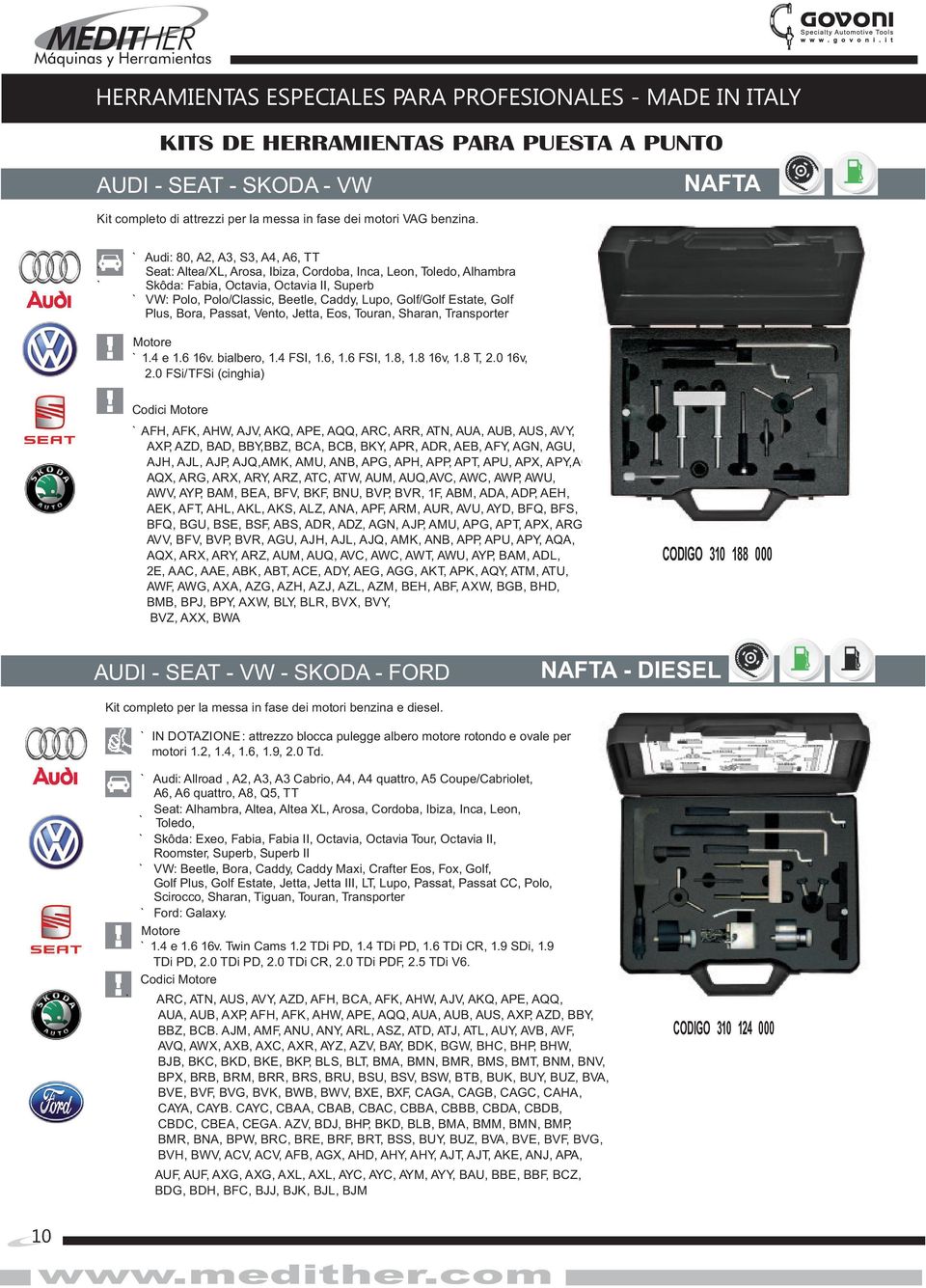 Estate, Golf Plus, Bora, Passat, Vento, Jetta, Eos, Touran, Sharan, Transporter 1.4 e 1.6 16v. bialbero, 1.4 FSI, 1.6, 1.6 FSI, 1.8, 1.8 16v, 1.8 T, 2.0 16v, 2.