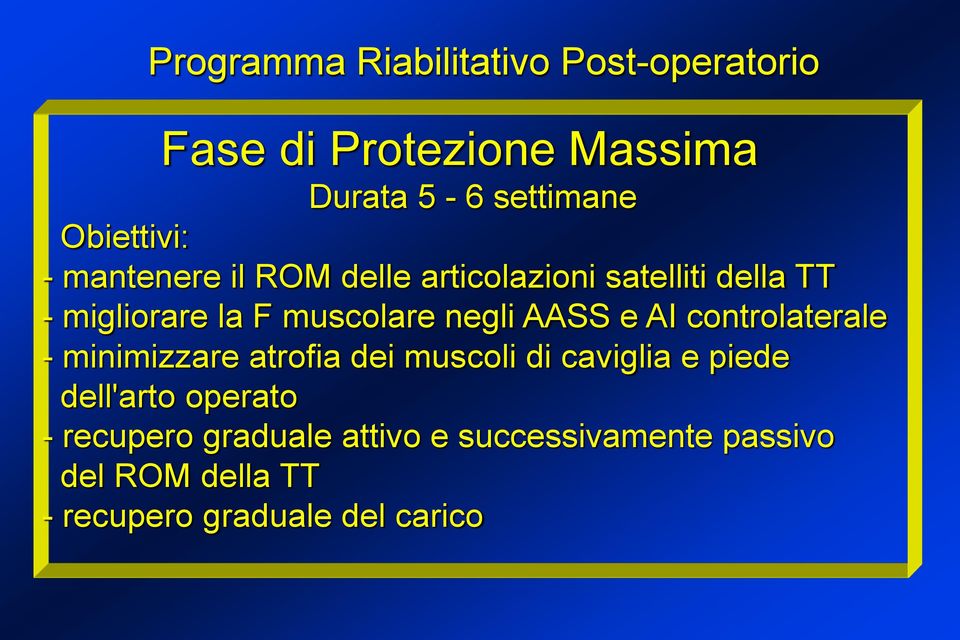 negli AASS e AI controlaterale - minimizzare atrofia dei muscoli di caviglia e piede dell'arto