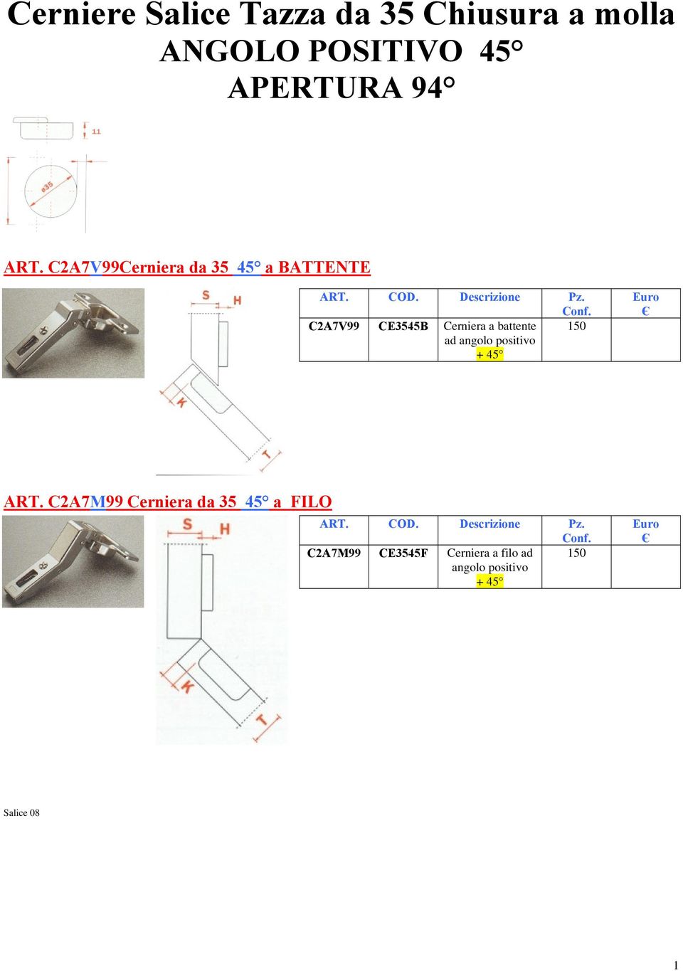 C2A7VCerniera da 35 45 a BATTENTE C2A7V CE3545B Cerniera a battente