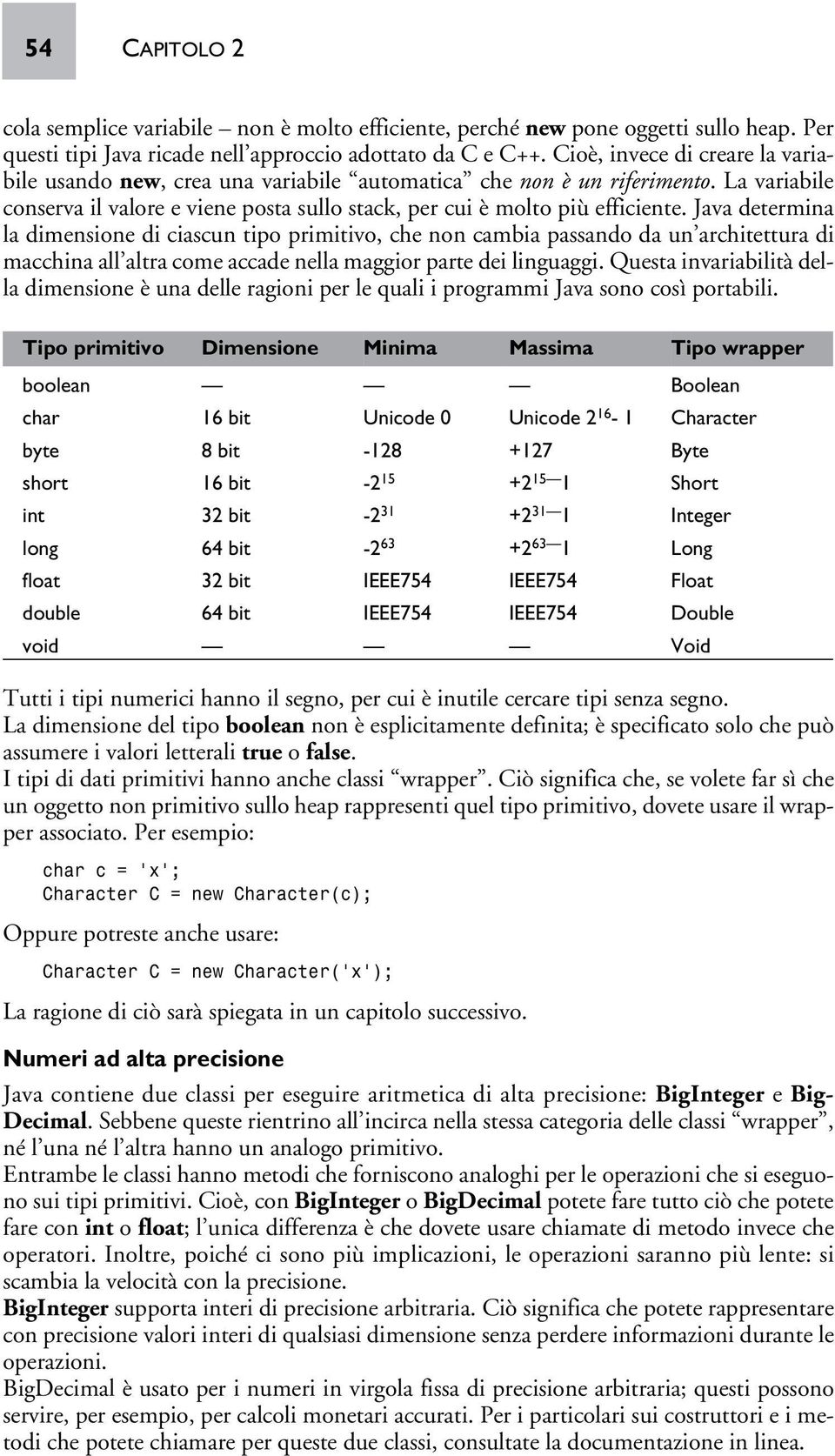 Java determina la dimensione di ciascun tipo primitivo, che non cambia passando da un architettura di macchina all altra come accade nella maggior parte dei linguaggi.