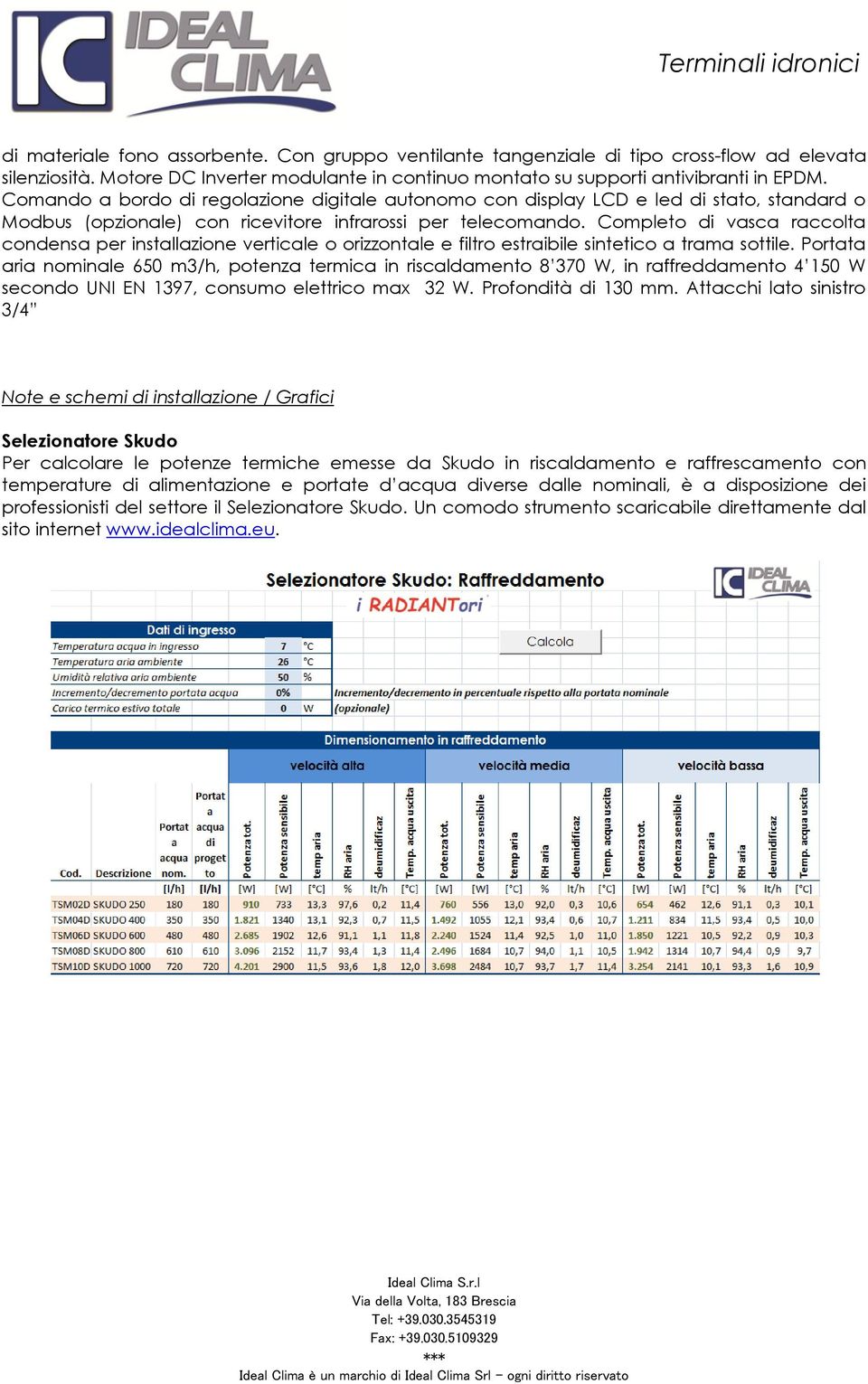 Attacchi lato sinistro Note e schemi di installazione / Grafici Selezionatore Per calcolare le potenze termiche emesse da in