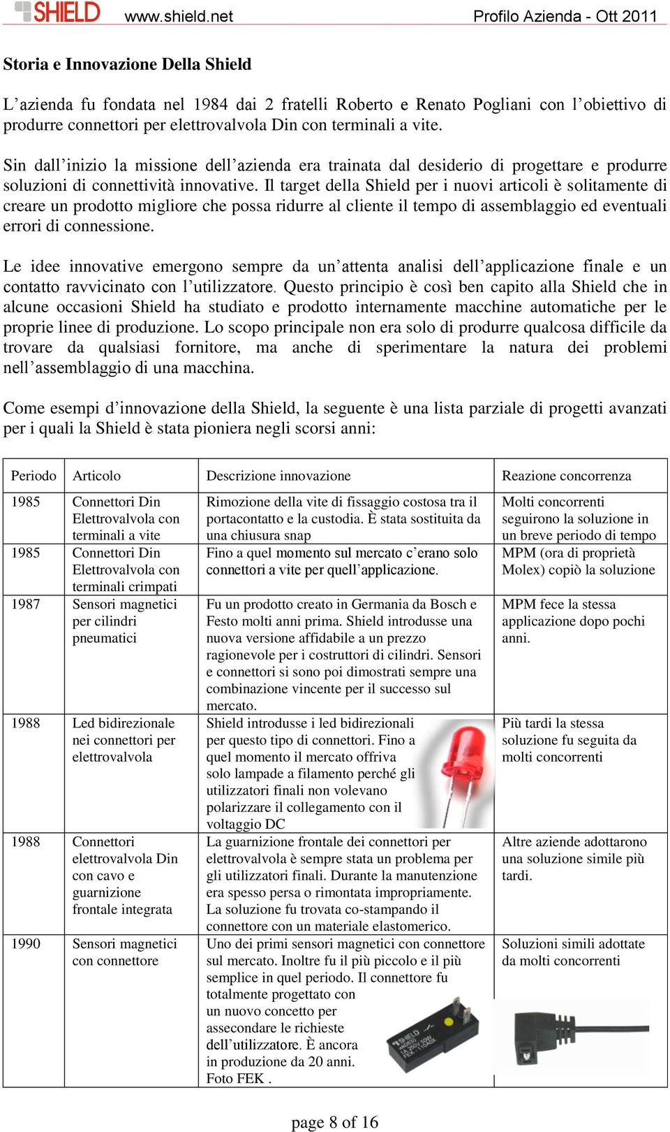 Il target della Shield per i nuovi articoli è solitamente di creare un prodotto migliore che possa ridurre al cliente il tempo di assemblaggio ed eventuali errori di connessione.