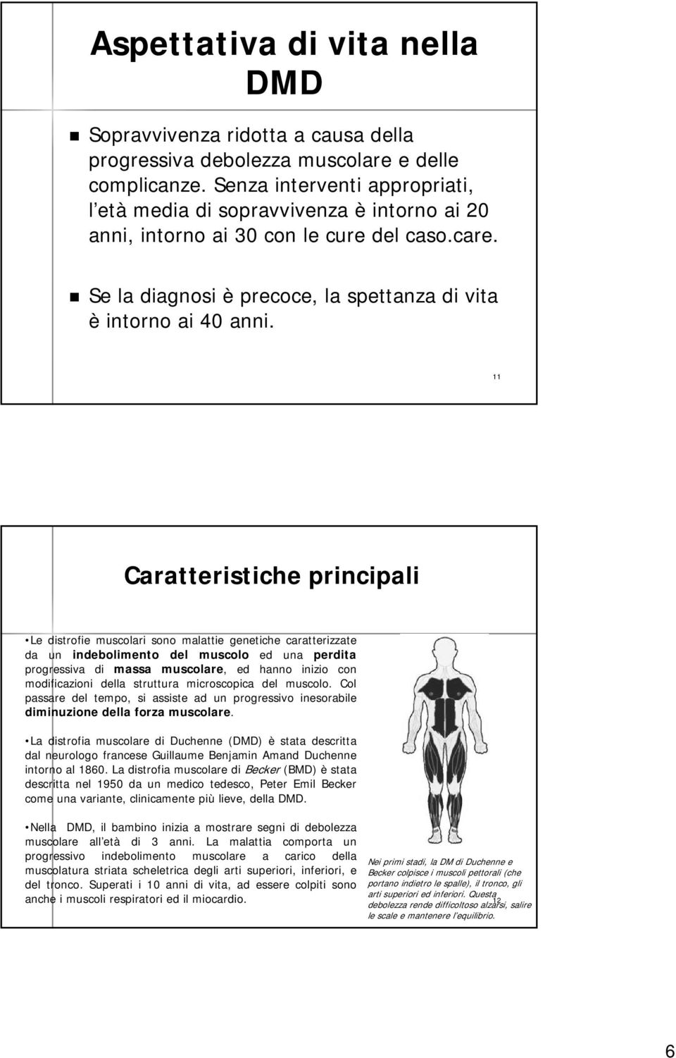 11 Caratteristiche principali Le distrofie muscolari sono malattie genetiche caratterizzate da un indebolimento del muscolo ed una perdita progressiva di massa muscolare, ed hanno inizio con