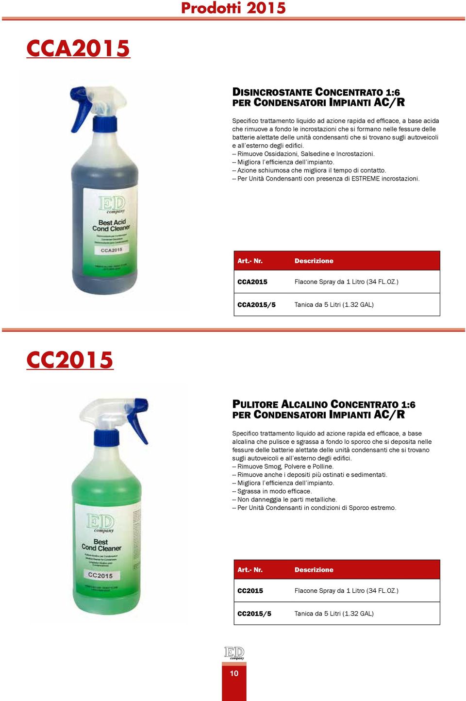 -- Migliora l efficienza dell impianto. -- Azione schiumosa che migliora il tempo di contatto. -- Per Unità Condensanti con presenza di ESTREME incrostazioni. CCA2015 Flacone Spray da 1 Litro (34 FL.