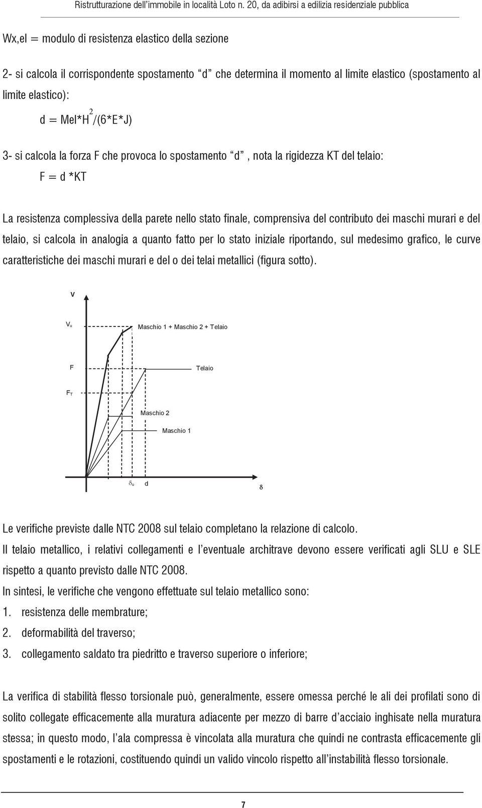 e del telaio, si calcola in analogia a quanto fatto per lo stato iniziale riportando, sul medesimo grafico, le curve caratteristiche dei maschi murari e del o dei telai metallici (figura sotto).