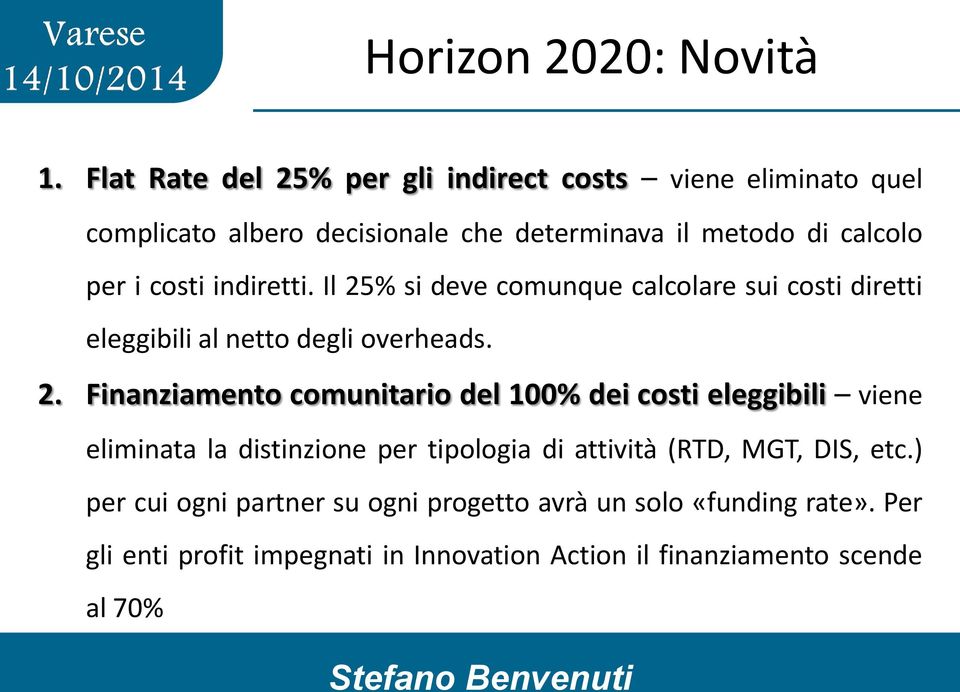 costi indiretti. Il 25